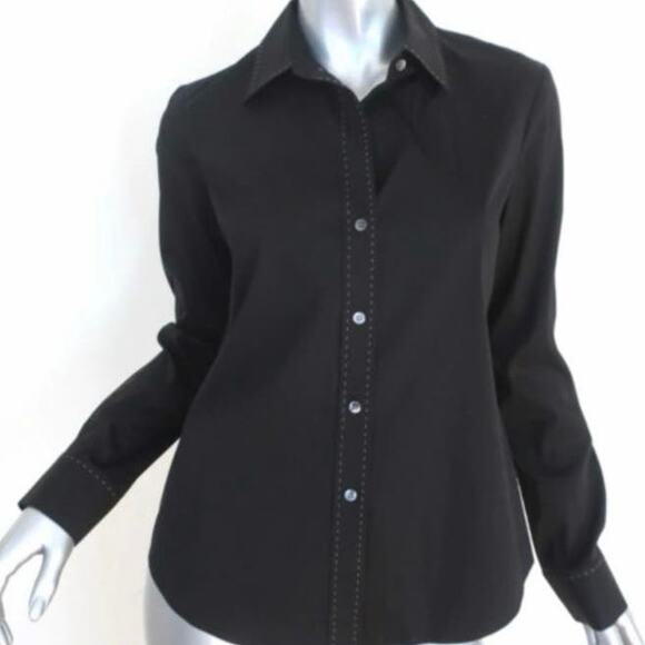 Theory Classic Women’s Black MOP Button Long Sleeve Shirt Sz Xs-Small - Picture 8 of 8